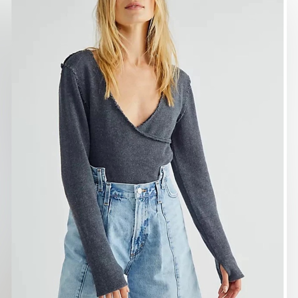 NWOT Free people Like a boss cotton blend sweater size XL color:Deep charcoal